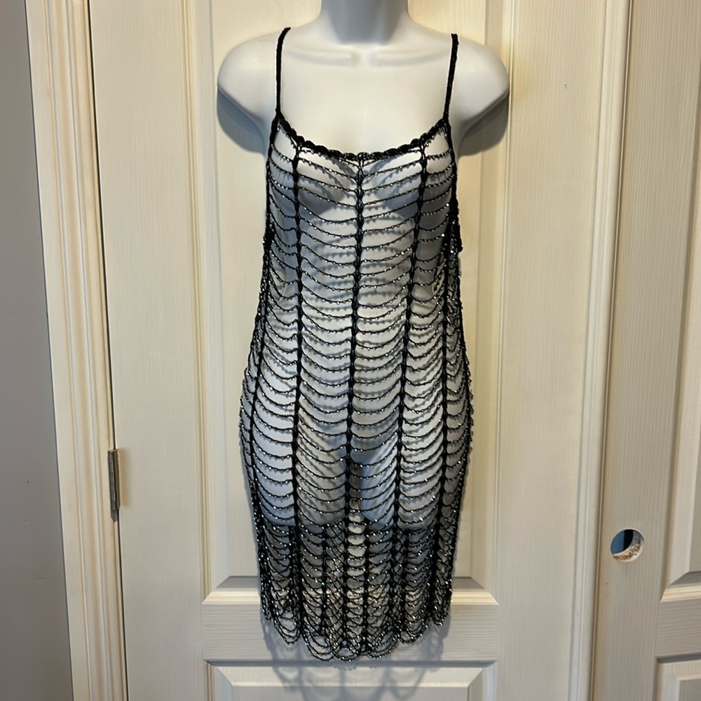 Black rhinestone embellished sheer cover up one size